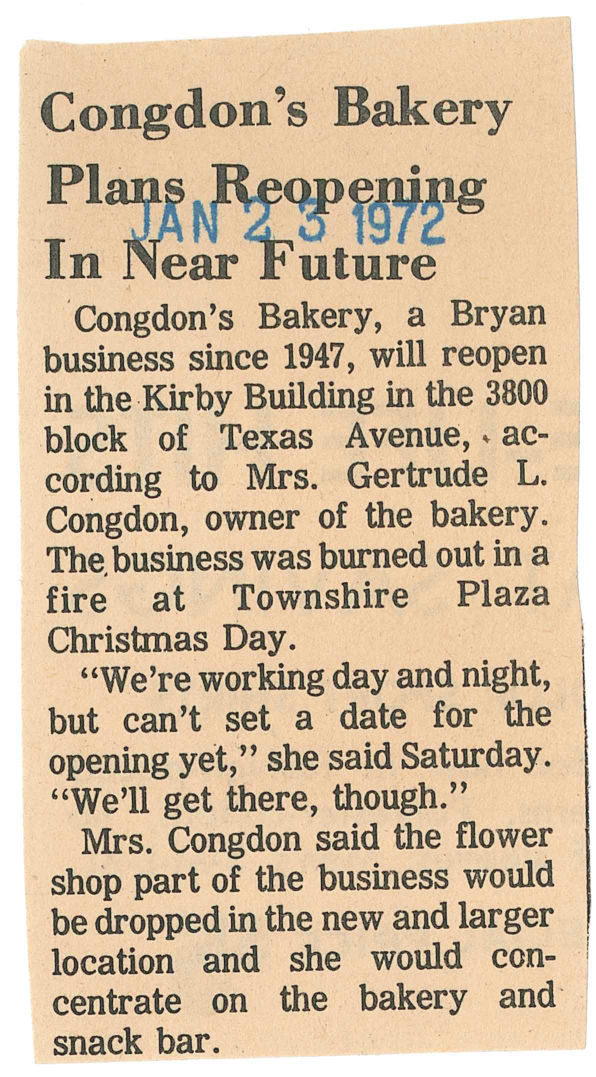 The Eagle Archives: Congdon's Bakery